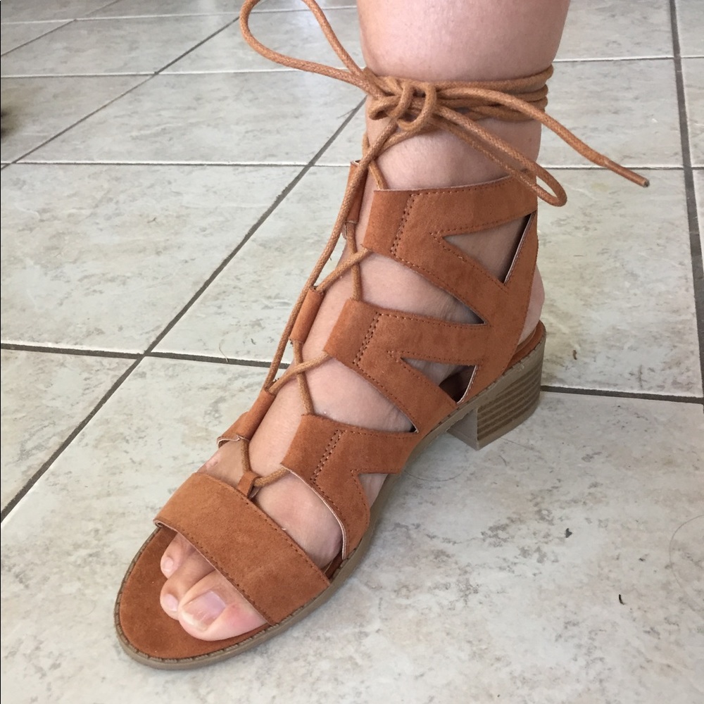 Lace up suede sandals